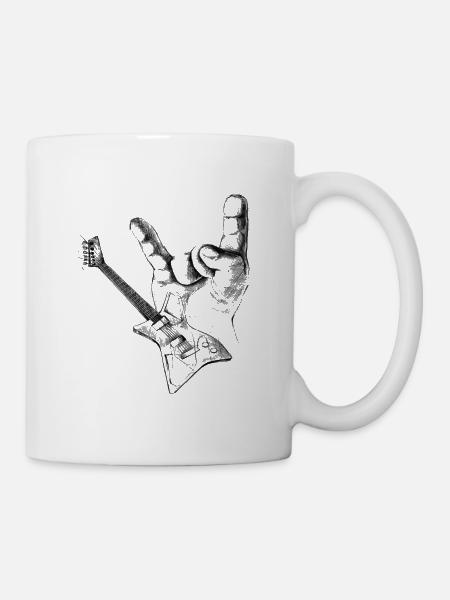 Rockmusik Shirt - Rocker Hand , Gitarre - Tasse - Weiß