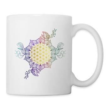 Cadeau de couleurs arc en ciel fleur de vie or - Mug blanc - blanc - Droite