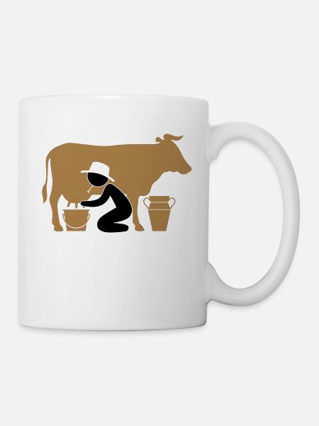 Agriculteur à traire une vache - Mug blanc - blanc