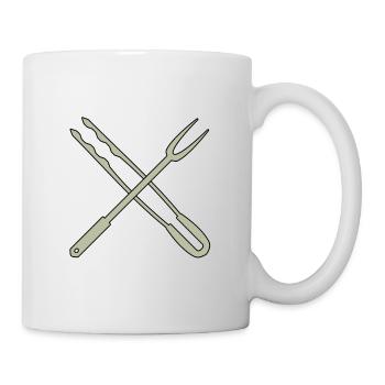 Barbecue tongs and meat fork - Mug - white - Right