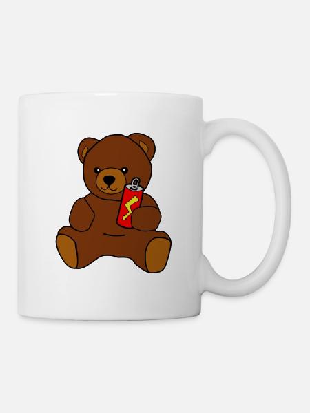 Teddy-Bär mit Energy Drink - Tasse - Weiß