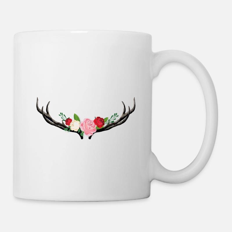 Hirschgeweih mit Blumen - Tasse - Weiß