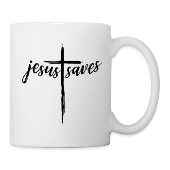 Jesus saves! - Jesus loves us - Mug - white - Right