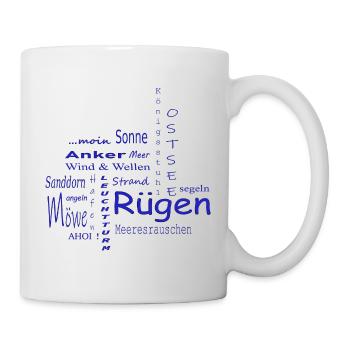 Rügen Ostsee Anker Möwe Ahoi! Sonne ...moin blau - Tasse - Weiß - Rechts