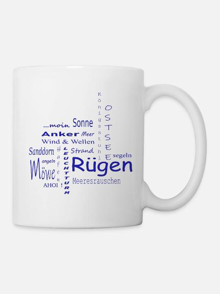 Rügen Ostsee Anker Möwe Ahoi! Sonne ...moin blau - Tasse - Weiß