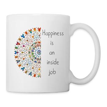 "Happiness is an inside job" Mandala tribal tender - Mug - white - Right