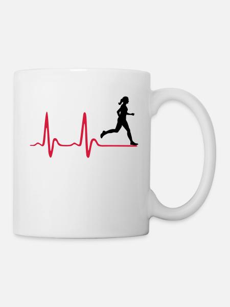 Running Woman, runner & heartbeat - Mug - white