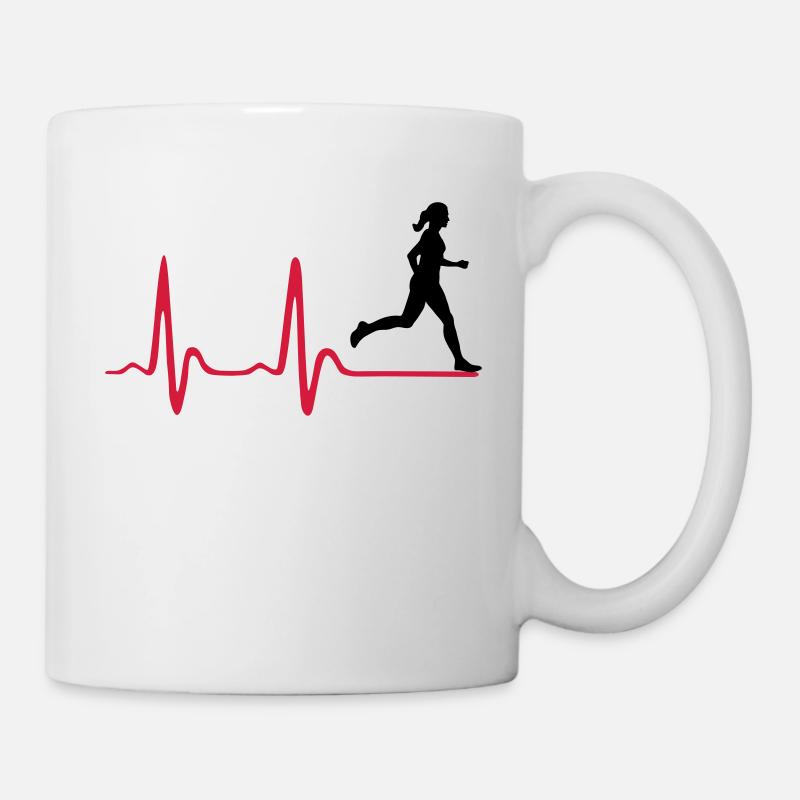 Running Woman, runner & heartbeat - Mug blanc - blanc
