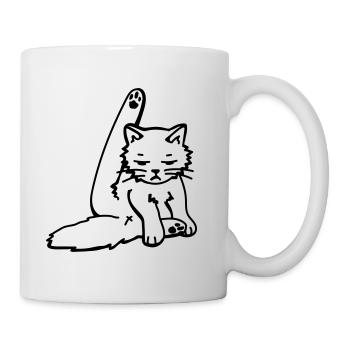 Cat dressing up / Grumpy cat cleanig - Mug - white - Right