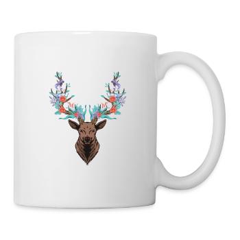 Hirsch. Geweih. Blumen. - Tasse - Weiß - Rechts