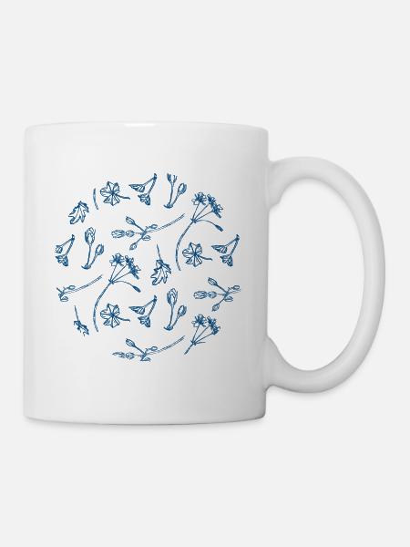 Vintage retro flowers blue classic - Mug - white