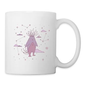Lila Pinguin zwischen Sternen - Tasse - Weiß - Rechts
