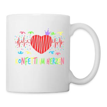 Buntes TStück "Konfetti im Herzen", das "Konfetti - Tasse - Weiß - Rechts