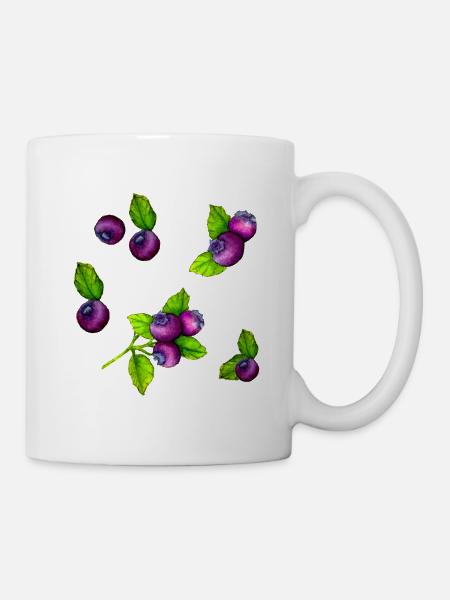 Watercolour Blue Berry Botanical Fruit Pattern - Mug - white