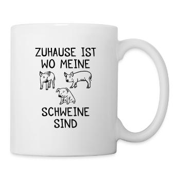 Zuhause ist wo meine Schweine sind Bauer Geschenk - Tasse - Weiß - Rechts