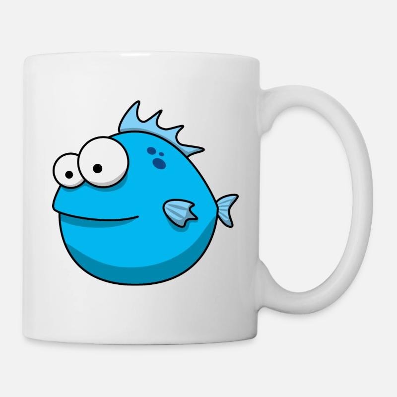 Blauer Comic Fisch - Tasse - Weiß