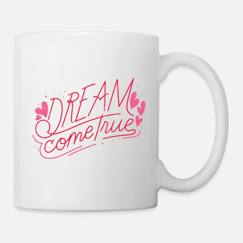 Les rêves deviennent réalité citation de motivation coeur rouge rose - Mug blanc - blanc