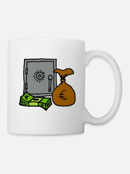 Coffre avec billets et sac d'argent de la richesse - Mug blanc - blanc