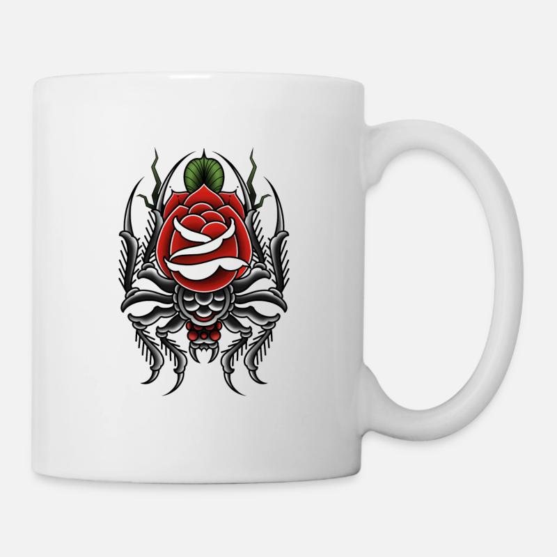 Araignée de tatouage old school avec rose - Mug blanc - blanc