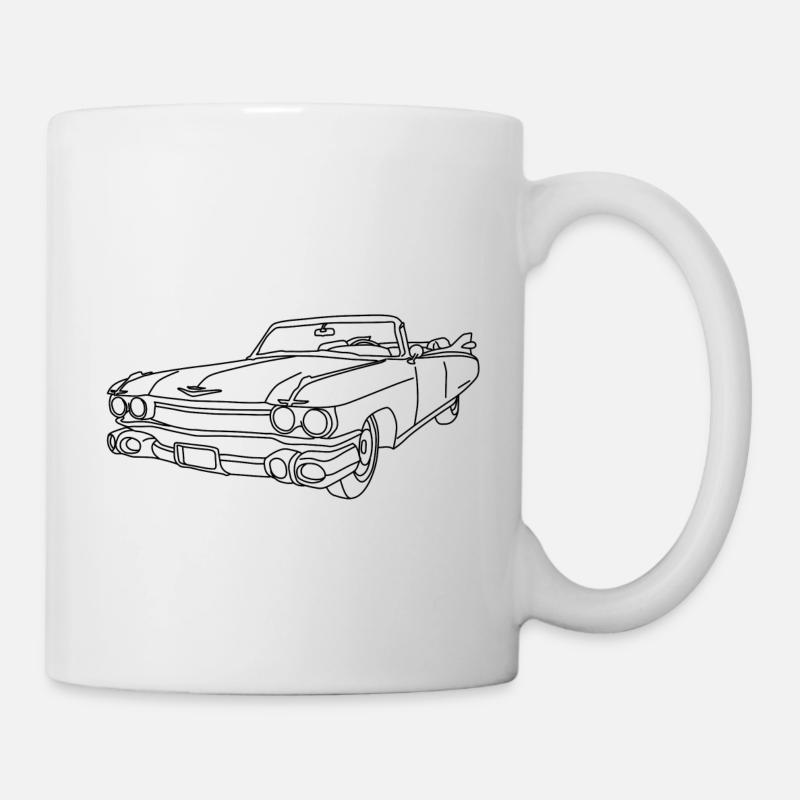 Cadillac, Auto, Motor, Retro, Outline, Oldtimer - Tasse - Weiß