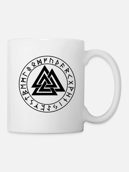 Wotansknoten Valknut Dans le cercle runique Futhark - Mug blanc - blanc