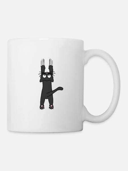 Cute black cat is holding on - Mug - white