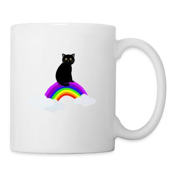 Katze auf Regenbogen - Tasse - Weiß - Rechts
