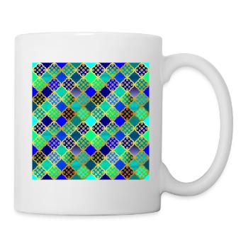 motif oriental bleu turquoise vert - Mug blanc - blanc - Droite