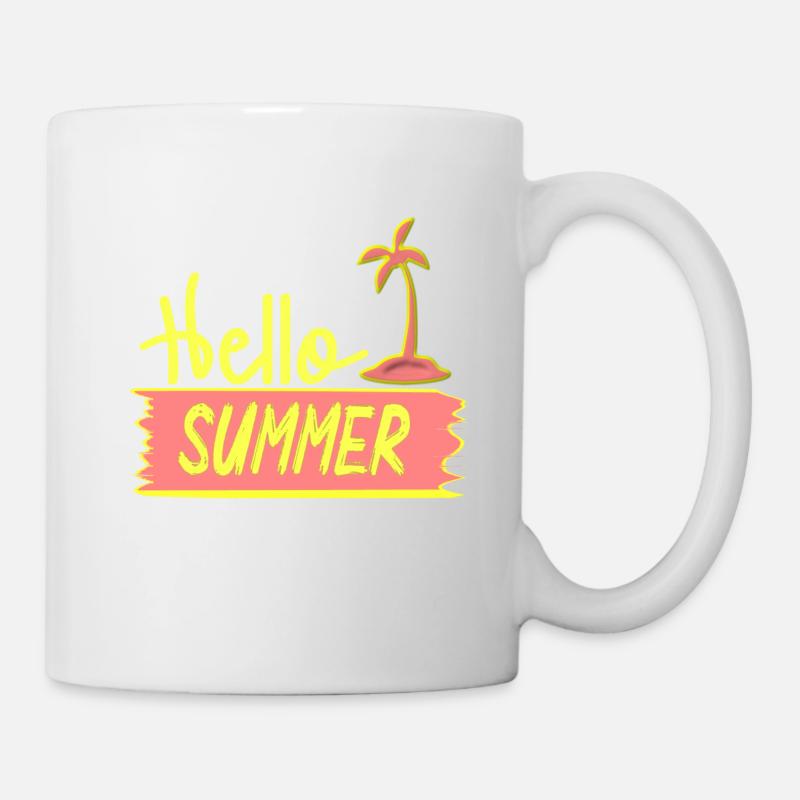 Hello SUMMER with palm tree for summer days - Mug - white