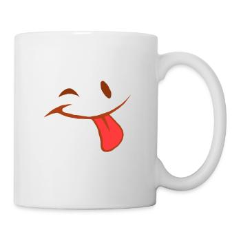 Zunge Gesicht Mimik Smilie Zwinkern Geschenk Frech - Tasse - Weiß - Rechts