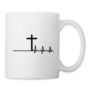 Cross Christianity Religion Pulse Heartbeat - Mug blanc - blanc - Droite