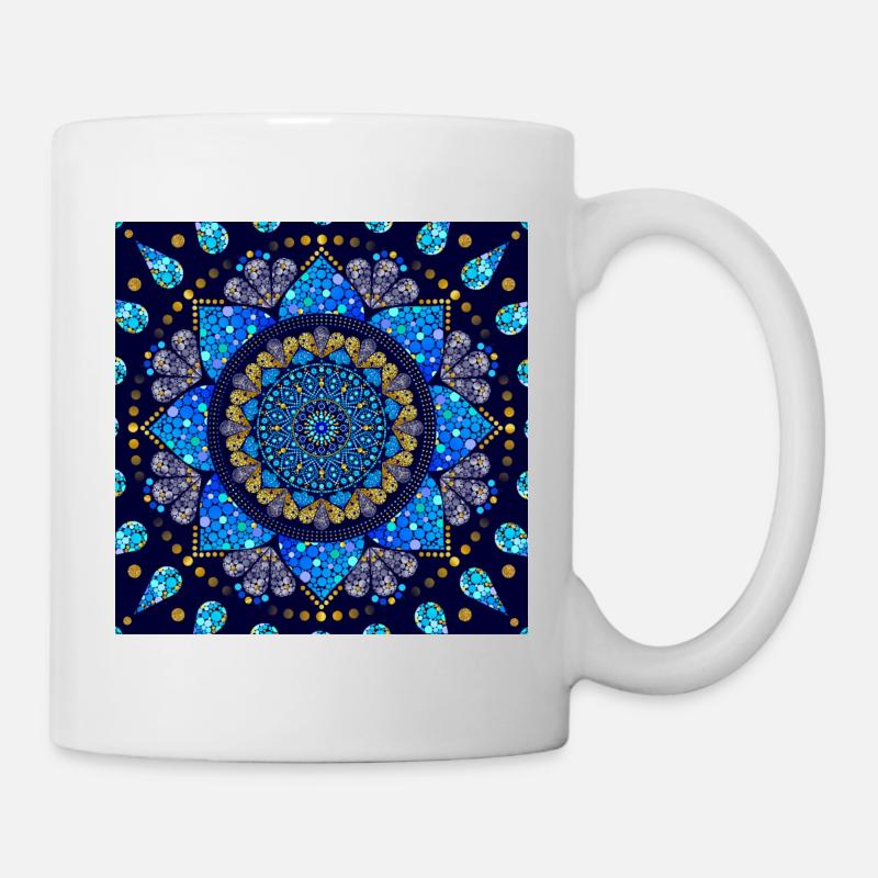 Mandala blue turquoise gold - Mug - white