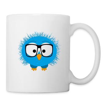 Disheveled comical bird with glasses, blue - Mug - white - Right
