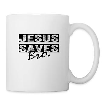 Jesus Saves Bro. T-shirt for Christians. Christian - Mug - white - Right