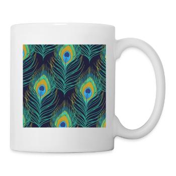 Pfauenfeder Pfau Federn Muster - Tasse - Weiß - Rechts