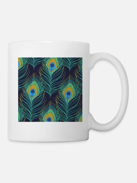 Pfauenfeder Pfau Federn Muster - Tasse - Weiß