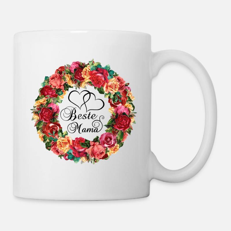 Beste Mama Herz Blumen Rosen Muttertag Geschenk - Tasse - Weiß