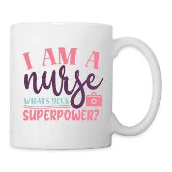 Ich bin eine Krankenschwester Was ist deine Supermacht Lustiges Zitat - Tasse - Weiß - Rechts