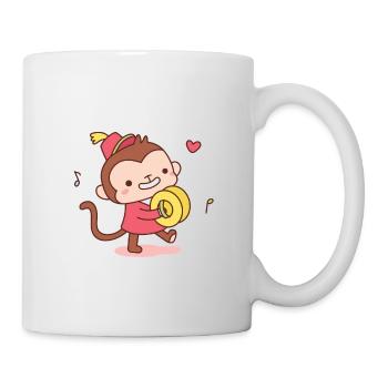 Süßer glücklicher Affe mit Becken - Tasse - Weiß - Rechts