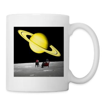 Weltall Mond Saturn Planet Astronaut Fernseher TV - Tasse - Weiß - Rechts