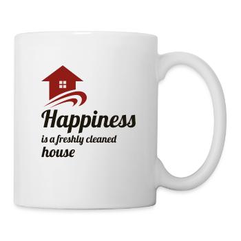 Reinigung lustiges Sprichwort Hausfrau Ehemann Witz Geschenk - Tasse - Weiß - Rechts