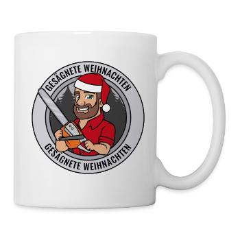 Gesägnete Weihnachten Holzfäller Santa Kettensäge - Tasse - Weiß - Rechts