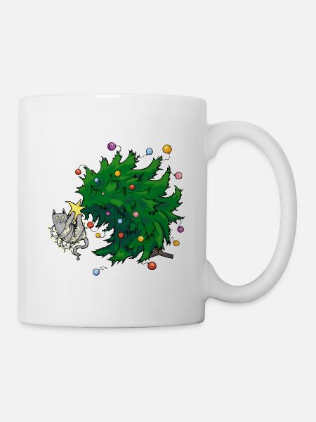 Katze und des Weihnachtsbaum - Tasse - Weiß
