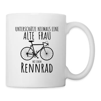 Rennrad - Alte Frau - Oma - Tasse - Weiß - Rechts