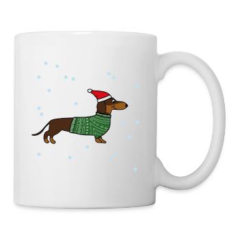 Weihnachten Hund Dackel Dachshund - Tasse - Weiß - Rechts