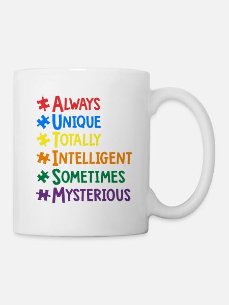 Typographie de mots colorés de sensibilisation à l'autisme - Mug blanc - blanc