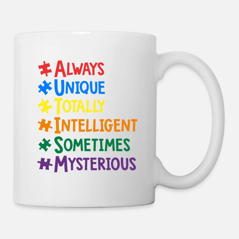 Typographie de mots colorés de sensibilisation à l'autisme - Mug blanc - blanc