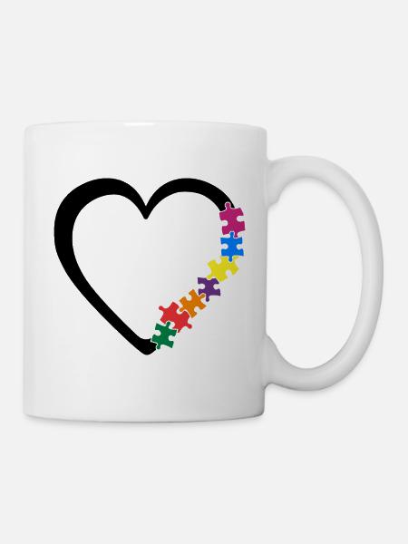 Autism Awareness Heart Colorful Puzzle Pieces - Mug - white