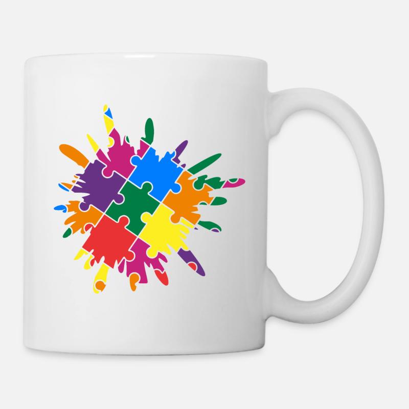 Autism Awareness Puzzle Colorful Splash - Mug - white