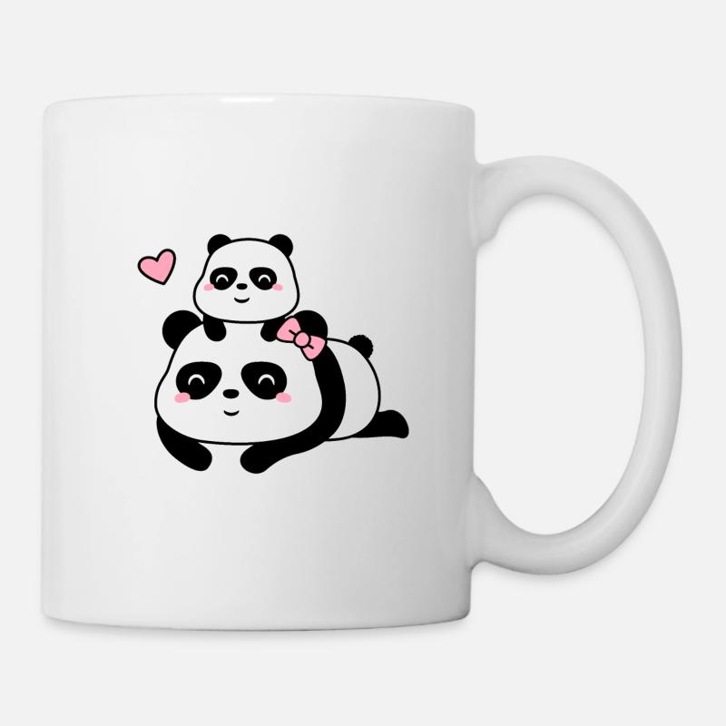 Mignon Panda Maman et Bébé Louveteau - Mug blanc - blanc
